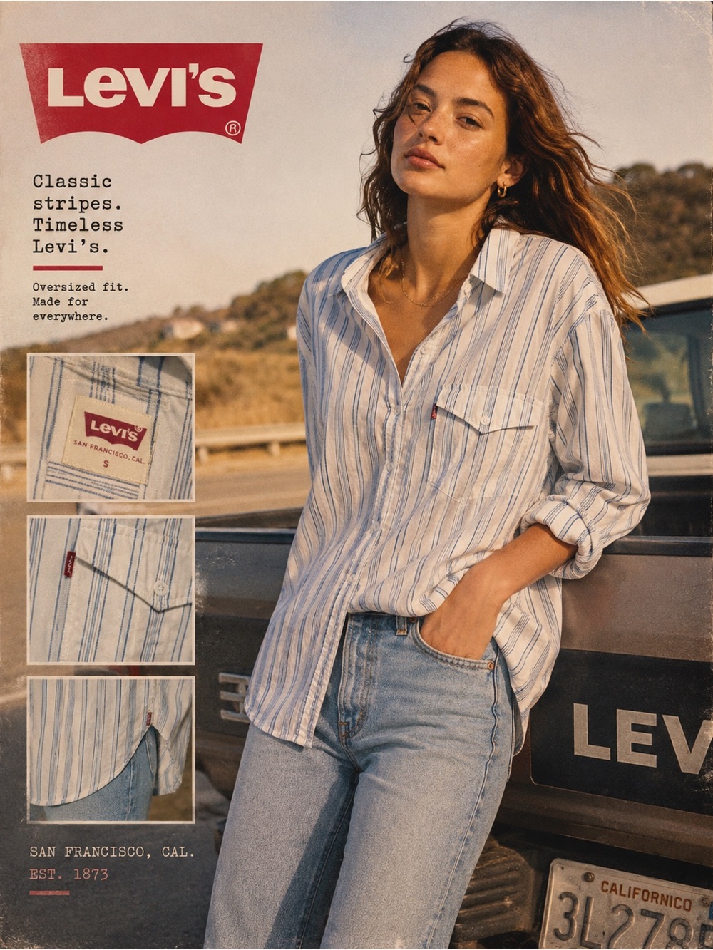 Levi's Blue and White Striped Oversized Button-Up Shirt
